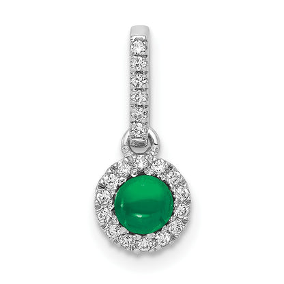 14k White Gold Diamond and Cabochon .47 Emerald Halo Pendant