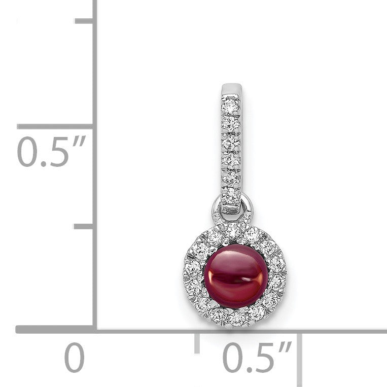 14k White Gold Diamond and 3.7mm Round Cabochon Garnet Halo Pendant