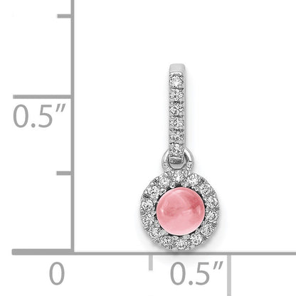 14k White Gold Diamond and 3.7mm Round Cabochon Pink Tourmaline Halo Pendant