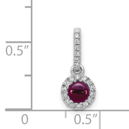 14k White Gold Diamond and 3.7mm Round Cabochon Rhodolite Garnet Halo Pendant