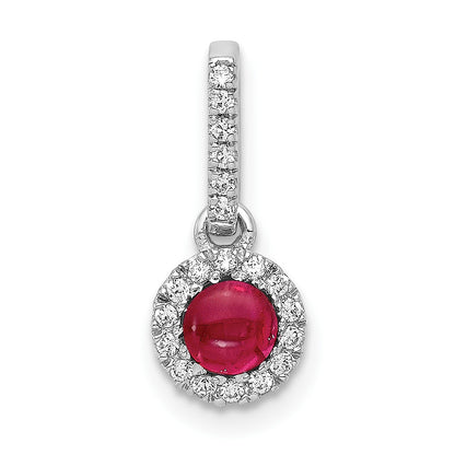 14k White Gold Diamond and Cabochon Ruby Halo Pendant