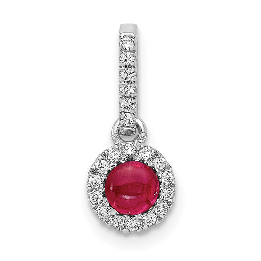 14k White Gold Diamond and Cabochon Ruby Halo Pendant