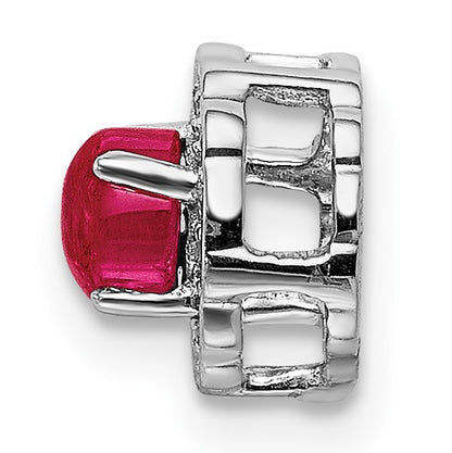 14k White Gold Diamond and .38 Ruby Cabochon Halo Chain Slide