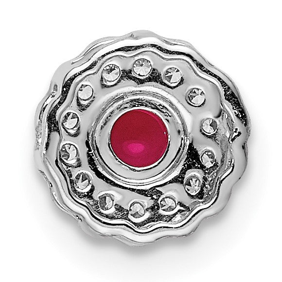 14k White Gold Diamond and .38 Ruby Cabochon Halo Chain Slide