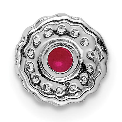 14k White Gold Diamond and .38 Ruby Cabochon Halo Chain Slide