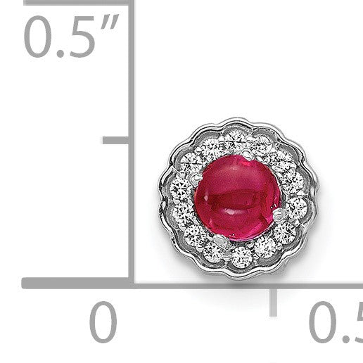 14k White Gold Diamond and .38 Ruby Cabochon Halo Chain Slide