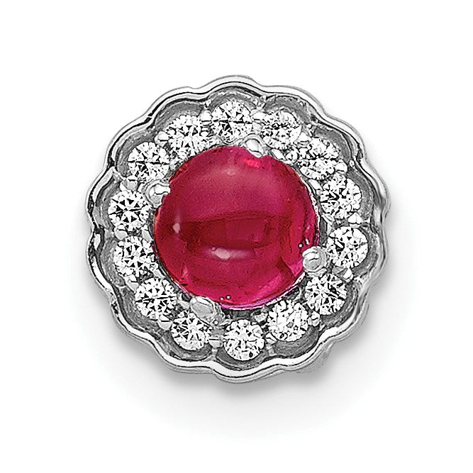 14k White Gold Diamond and .38 Ruby Cabochon Halo Chain Slide