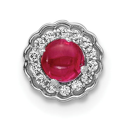 14k White Gold Diamond and .38 Ruby Cabochon Halo Chain Slide