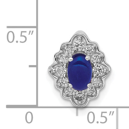 14k White Gold Diamond and Oval Cabochon Sapphire Fancy Vintage Chain Slide