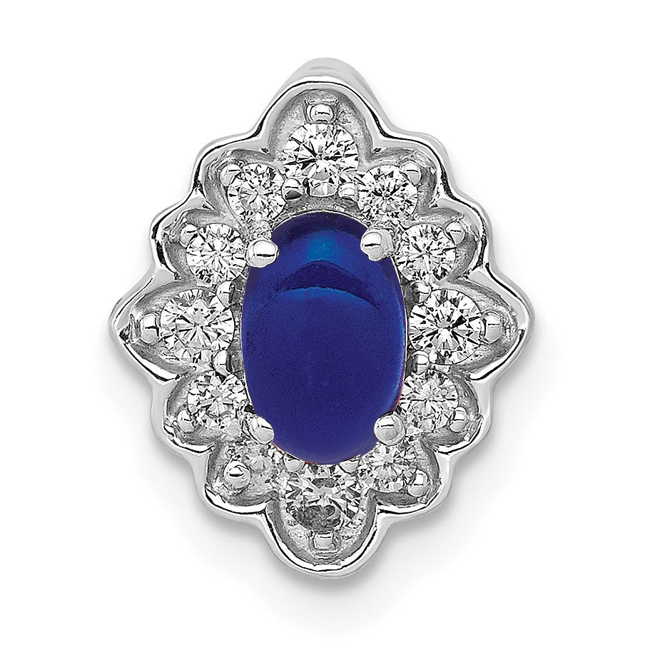 14k White Gold Diamond and Oval Cabochon Sapphire Fancy Vintage Chain Slide