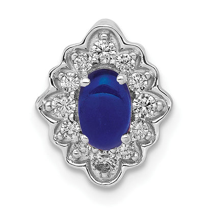 14k White Gold Diamond and Oval Cabochon Sapphire Fancy Vintage Chain Slide