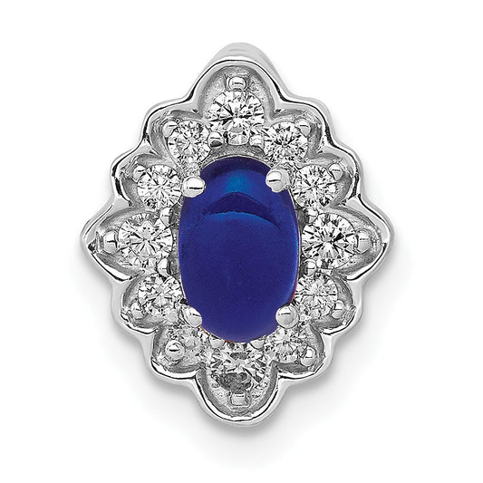 14k White Gold Diamond and Oval Cabochon Sapphire Fancy Vintage Chain Slide