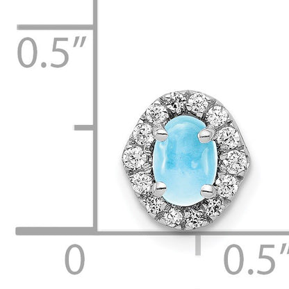 14k White Gold Diamond and 6x4mm Oval Cabochon Blue Topaz Halo Chain Slide
