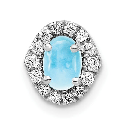 14k White Gold Diamond and 6x4mm Oval Cabochon Blue Topaz Halo Chain Slide