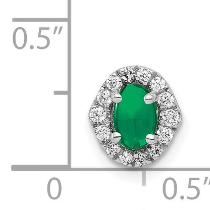 14k White Gold Halo Diamond and Oval Cabochon .73 Emerald Chain Slide