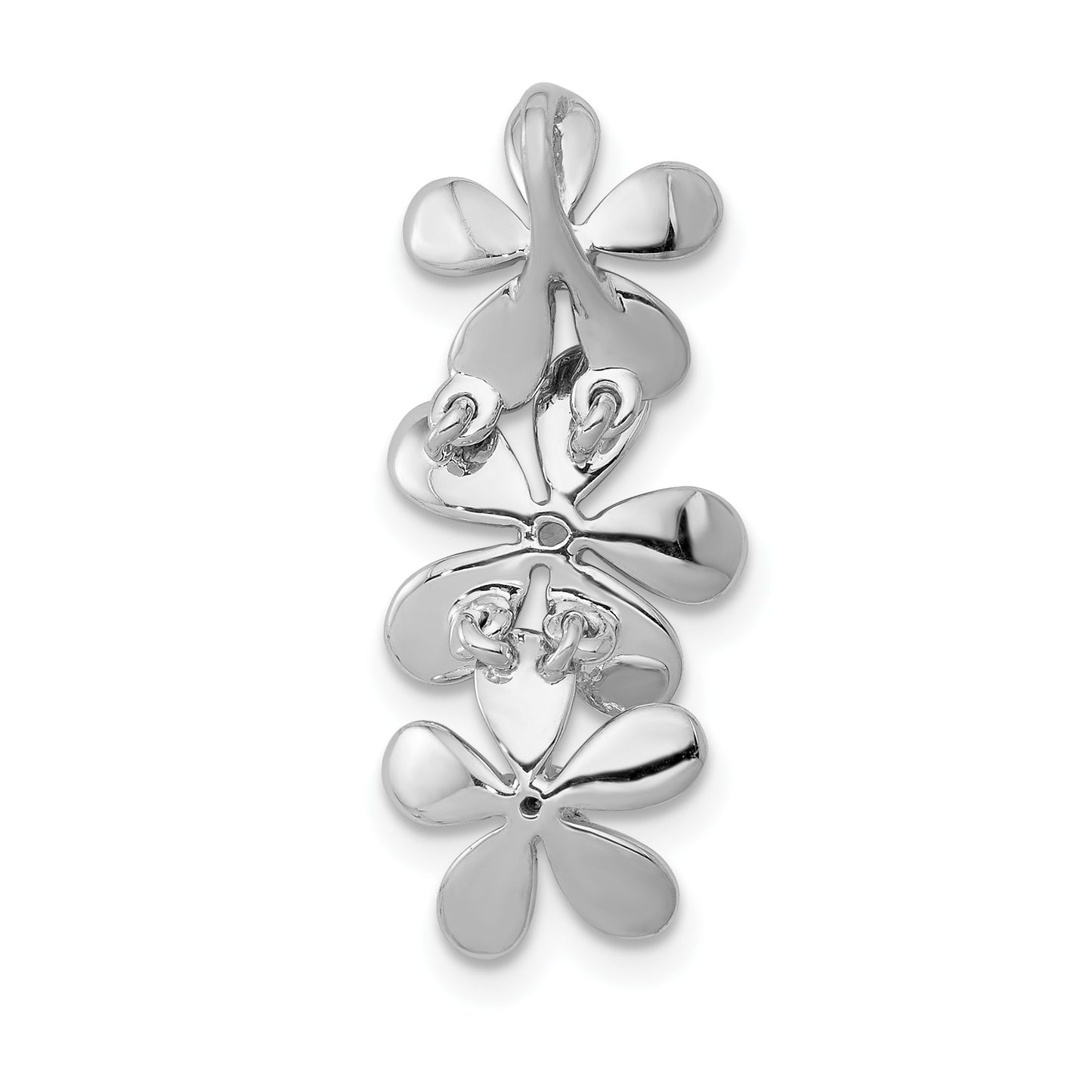 14k White Gold 1/10 carat Diamond Three Flower Chain Slide