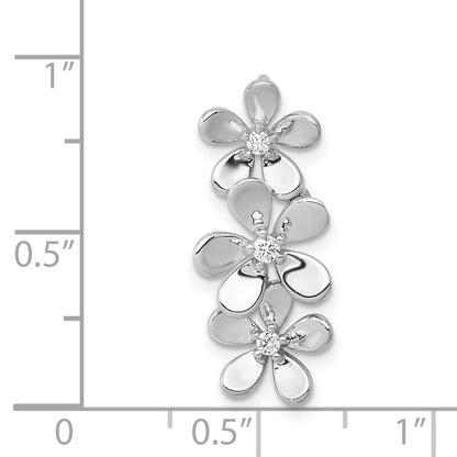 14k White Gold 1/10 carat Diamond Three Flower Chain Slide