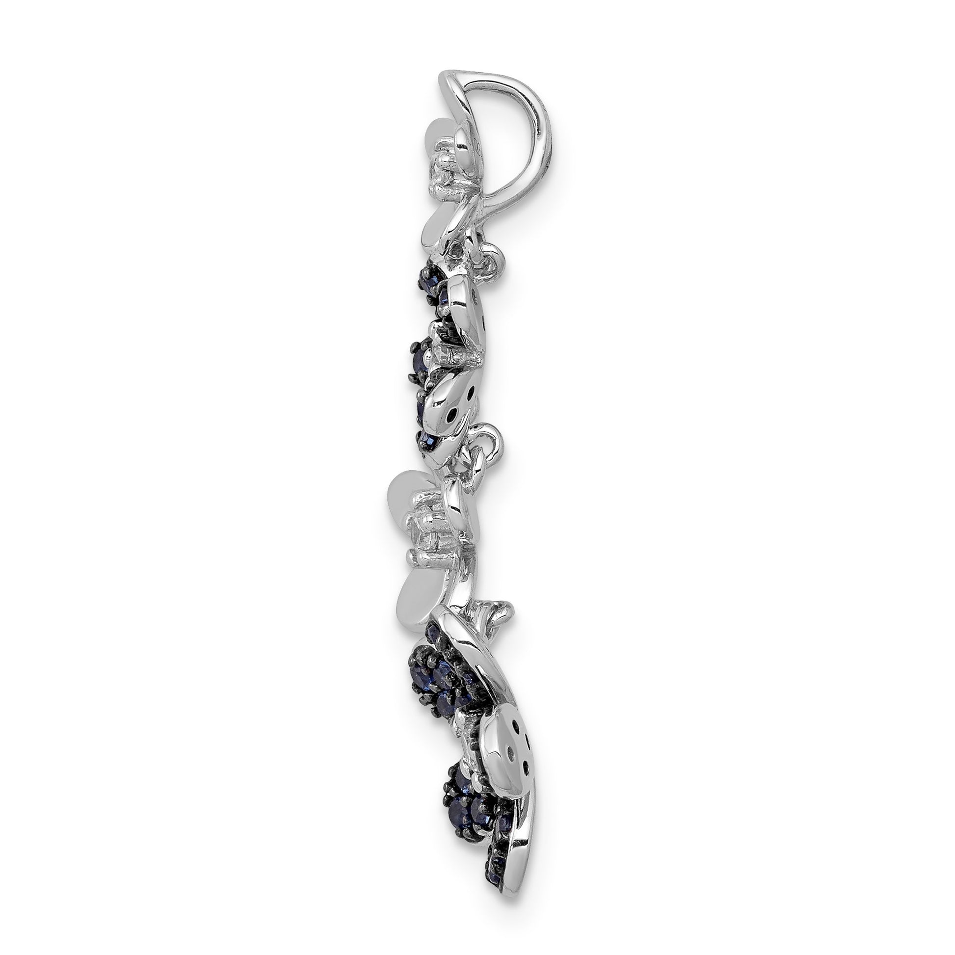 14k White Gold Diamond and .29 Sapphire Four Flowers Chain Slide
