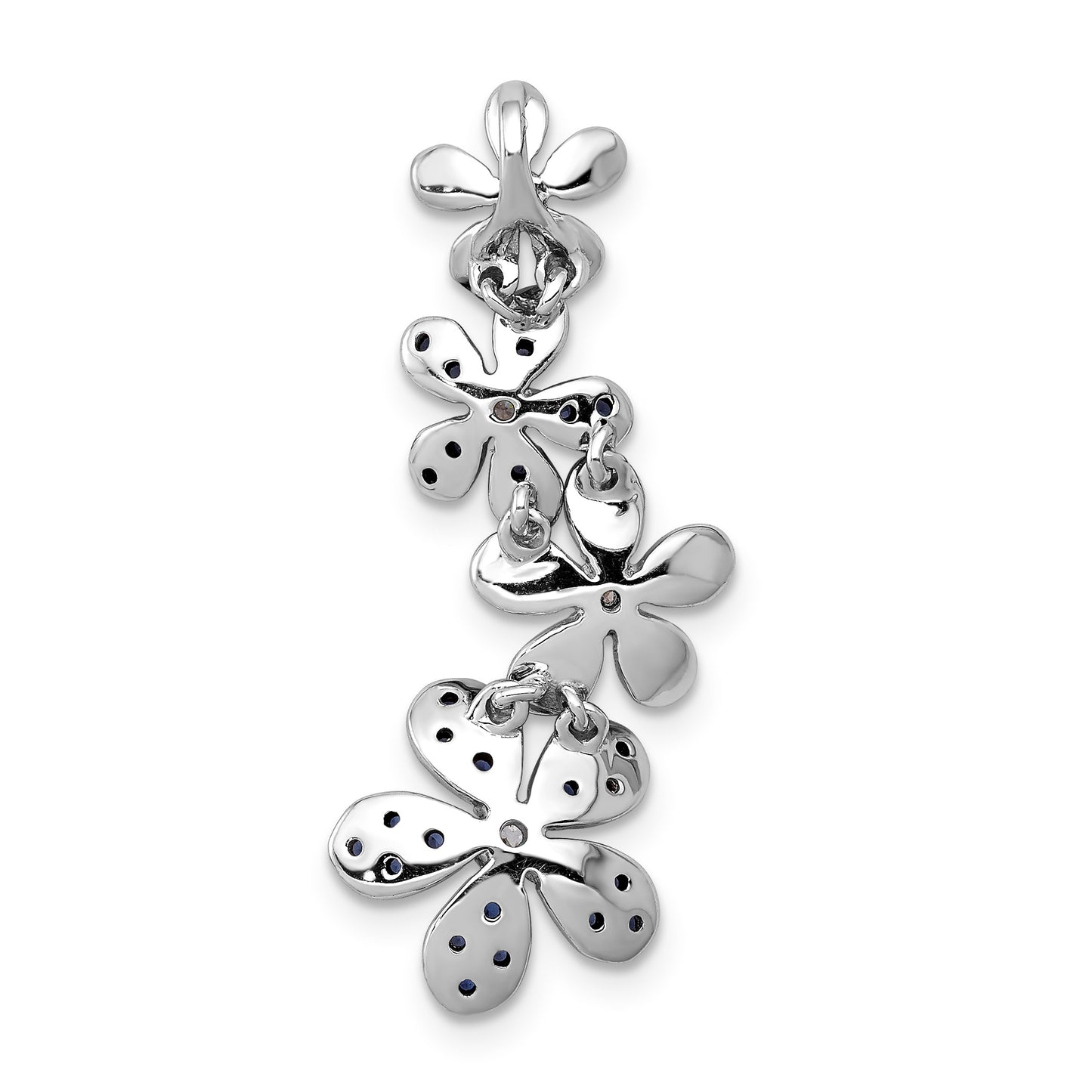 14k White Gold Diamond and .29 Sapphire Four Flowers Chain Slide