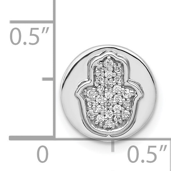 14k White Gold 1/10 carat Diamond Hamsa Round Chain Slide