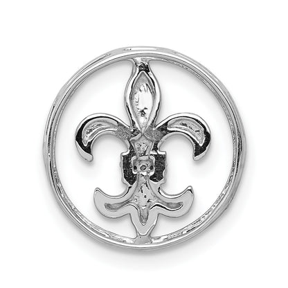 14k White Gold Diamond Fleur De Lis in Circle Chain Slide