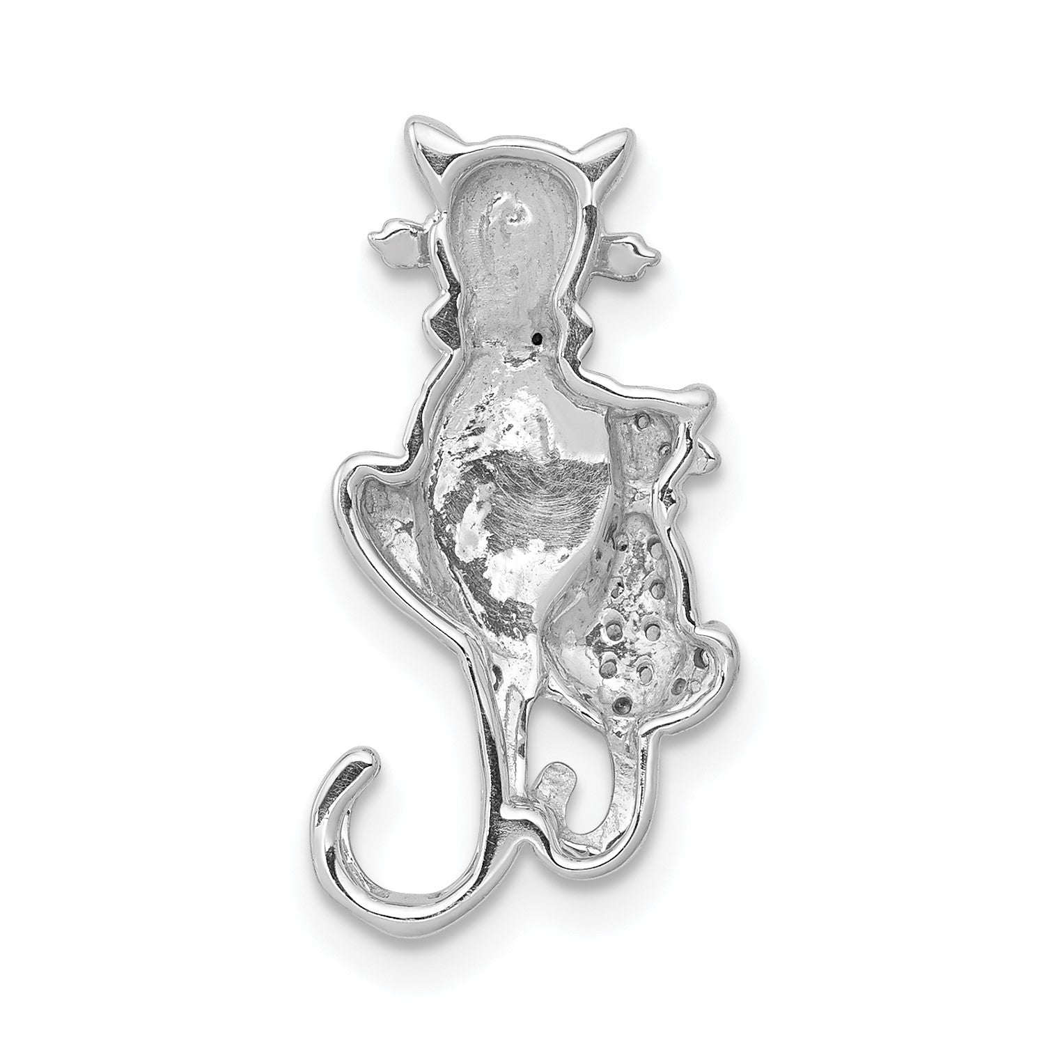 14k White Gold White and Black Diamond Big and Little Cats Chain Slide