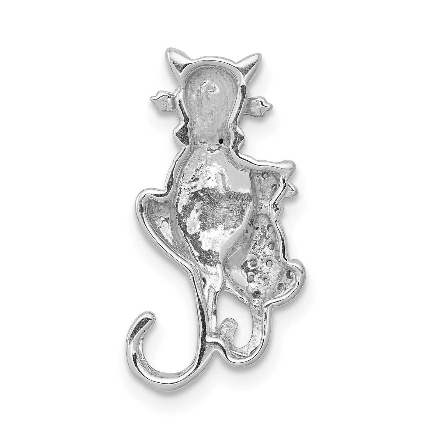 14k White Gold Black and White Diamond Big and Little Cats Chain Slide