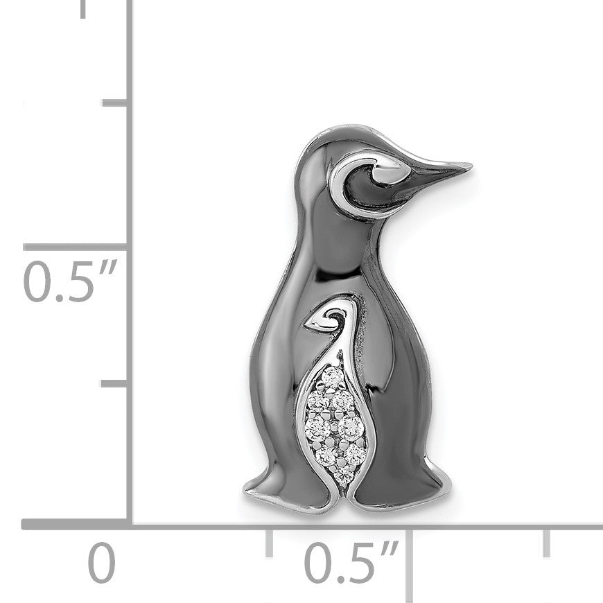 14k White Gold with Black Rhodium Diamond Penguin Chain Slide