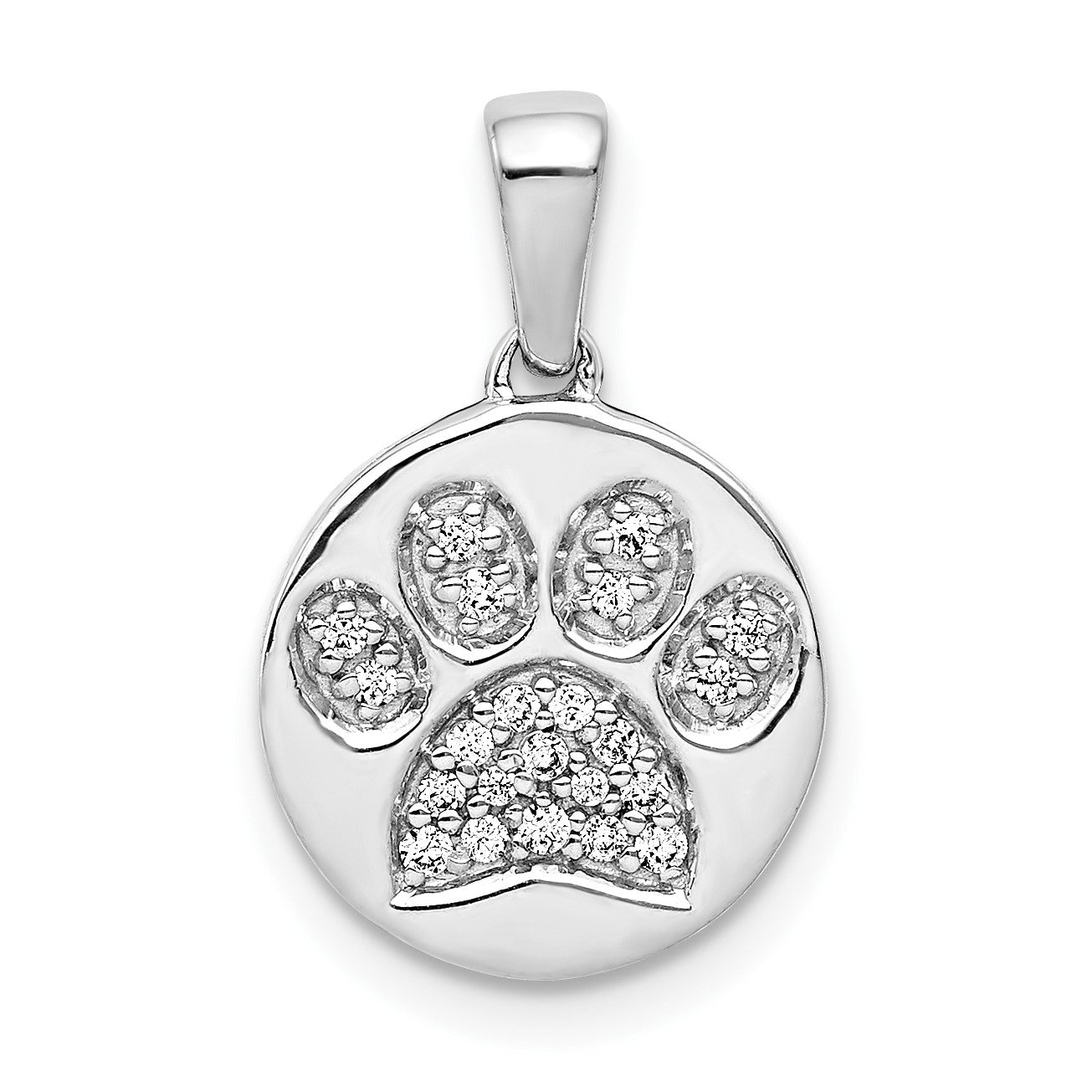 14k White Gold Diamond Paw Print in Circle Pendant
