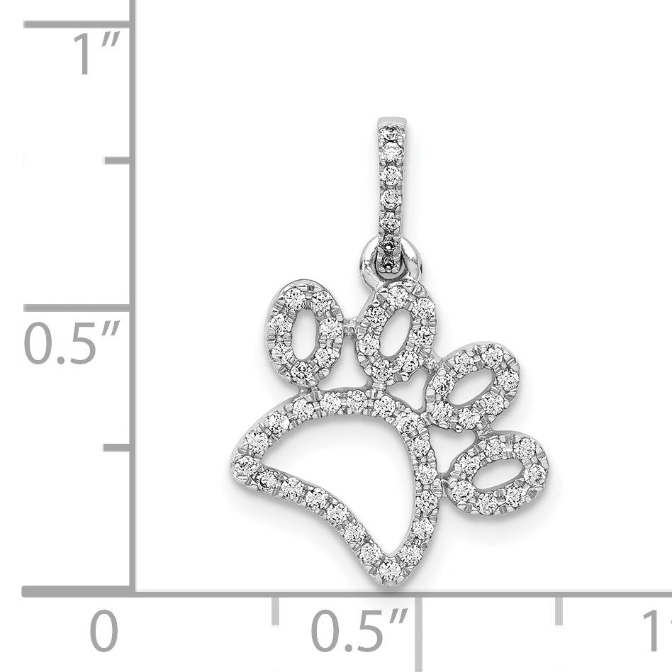 14k White Gold 1/4 carat Diamond Paw Print Pendant