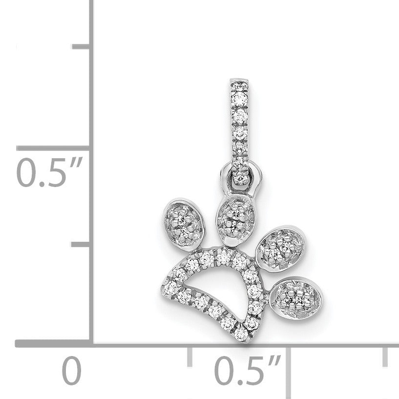 14k White Gold 1/10 carat Diamond Paw Print Pendant