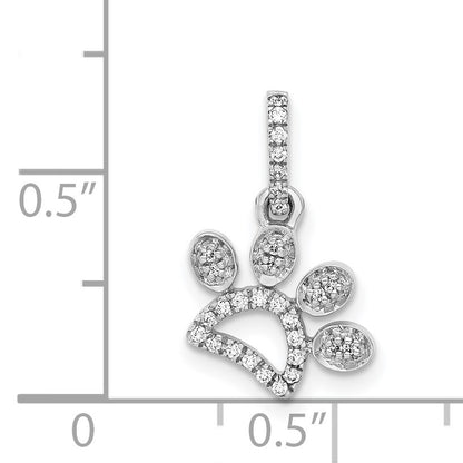 14k White Gold 1/10 carat Diamond Paw Print Pendant