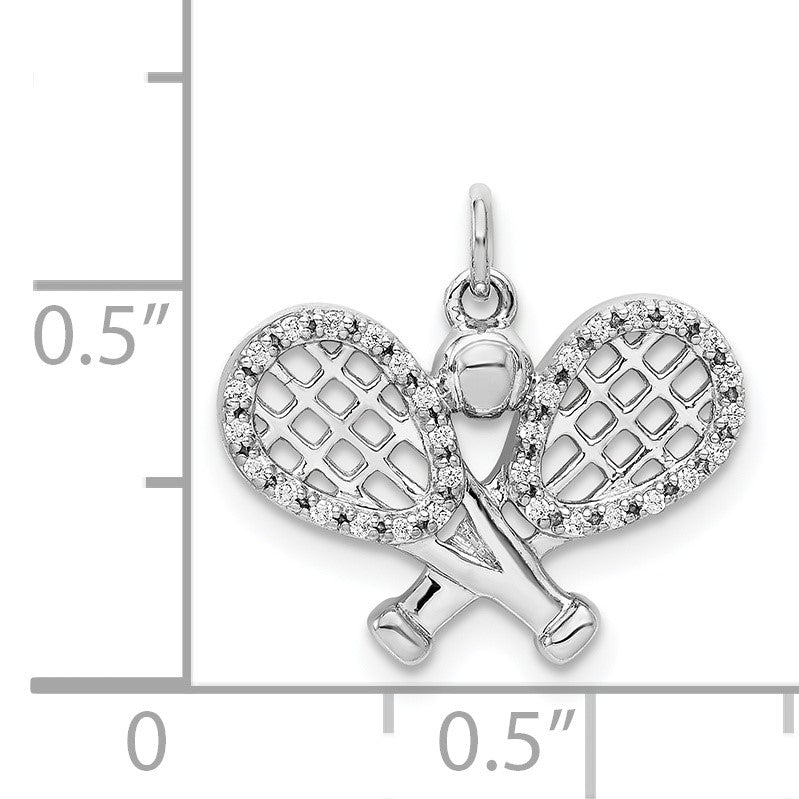 14k White Gold Diamond Racquets and Ball Pendant