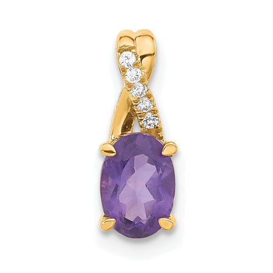14k 7x5 Oval February/Amethyst and Diamond Pendant