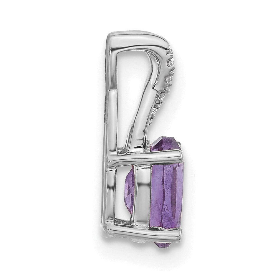 14k White Gold 7x5mm Oval Amethyst and Diamond Pendant