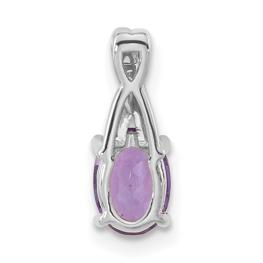 14k White Gold 7x5mm Oval Amethyst and Diamond Pendant