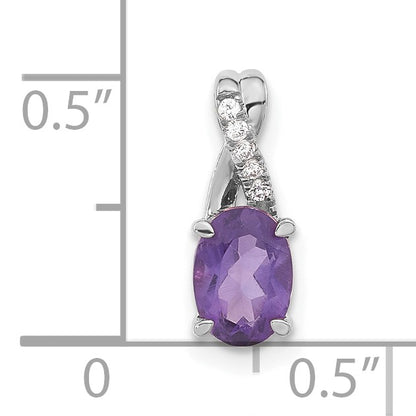 14k White Gold 7x5mm Oval Amethyst and Diamond Pendant