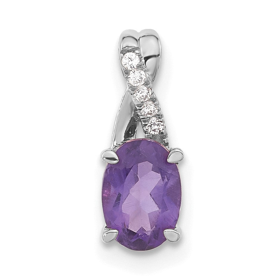 14k White Gold 7x5mm Oval Amethyst and Diamond Pendant