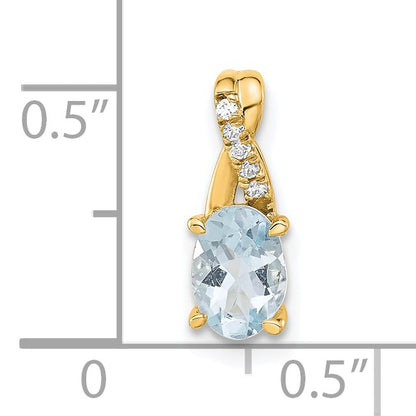 14k 7x5 Oval March/Aquamarine and Diamond Pendant