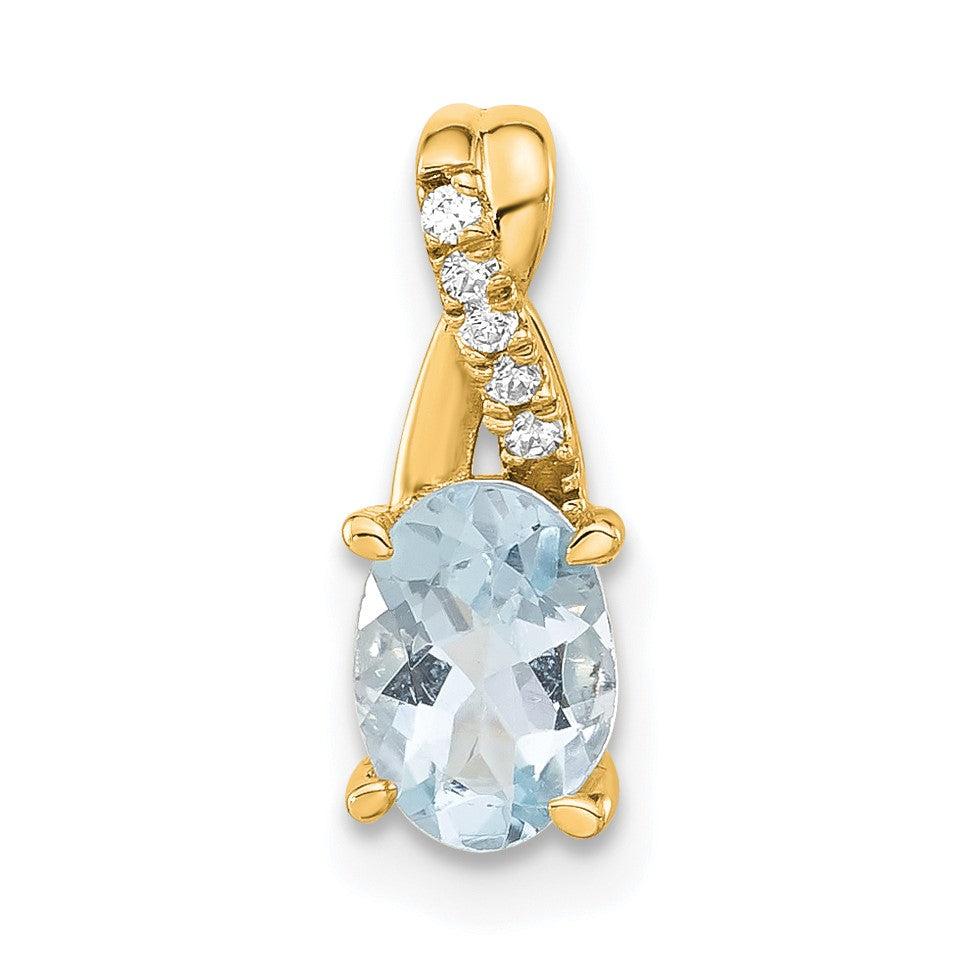 14k 7x5 Oval March/Aquamarine and Diamond Pendant