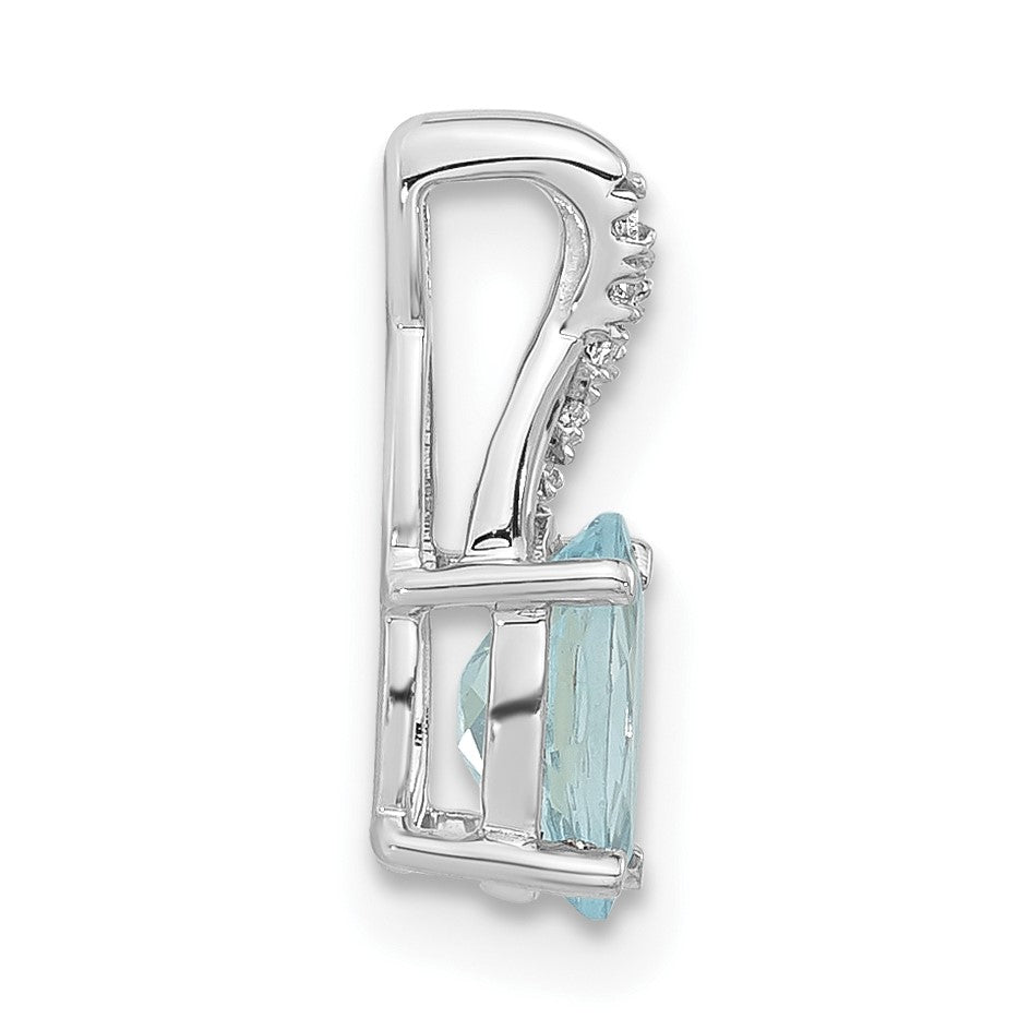 14K White Gold 7x5 Oval March/Aquamarine and Diamond Pendant