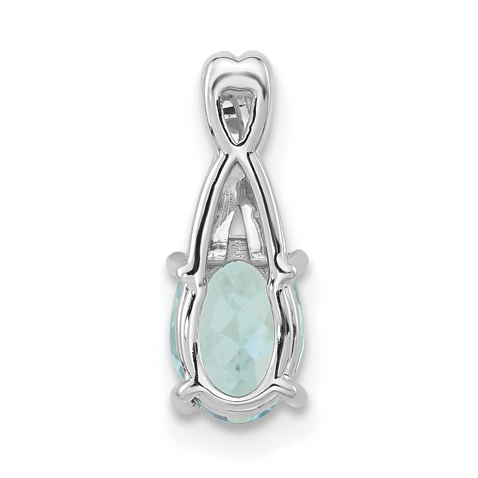 14K White Gold 7x5 Oval March/Aquamarine and Diamond Pendant
