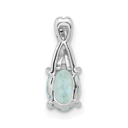 14K White Gold Oval Aquamarine and Diamond Pendant