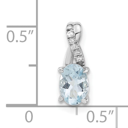 14K White Gold 7x5 Oval March/Aquamarine and Diamond Pendant