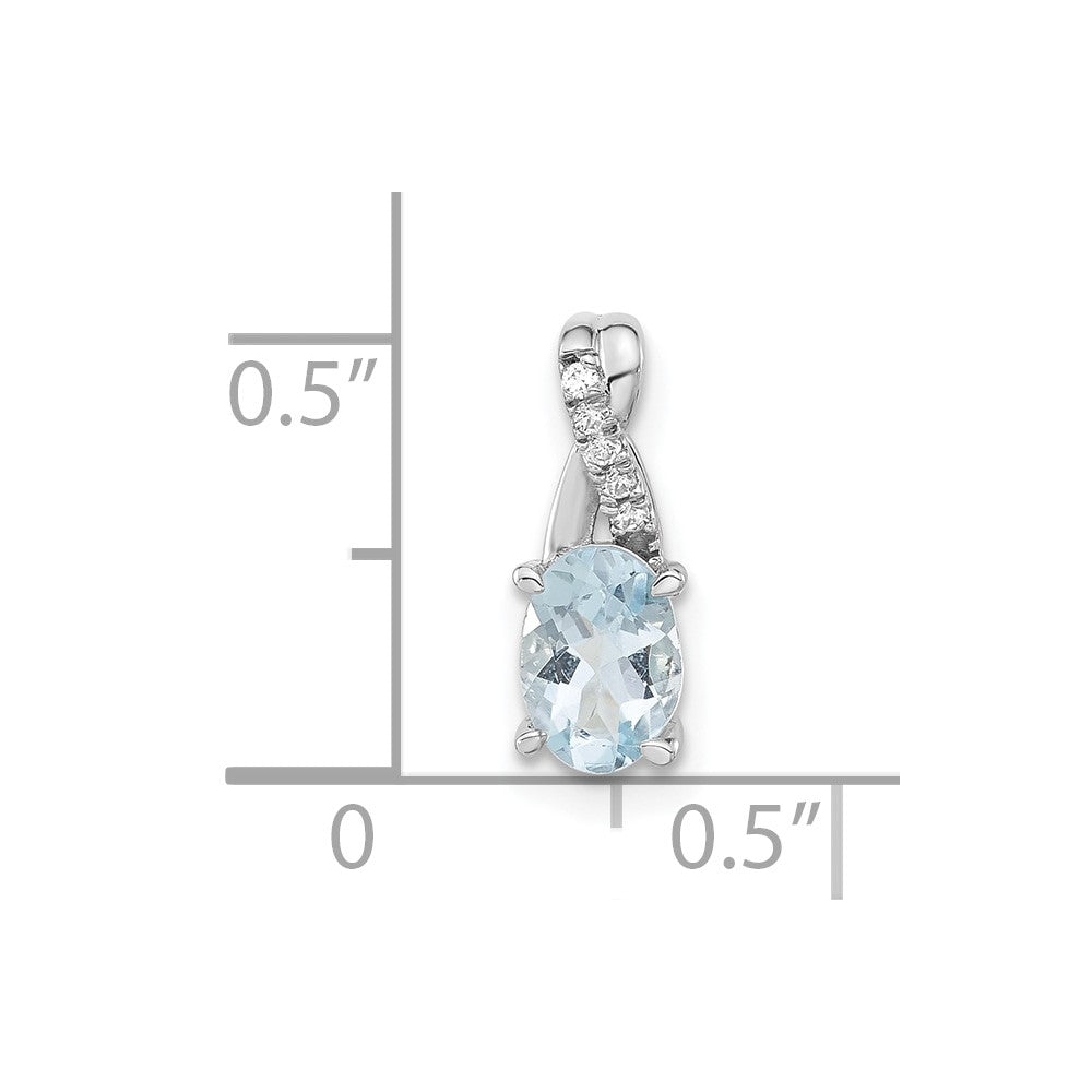 14K White Gold Oval Aquamarine and Diamond Pendant