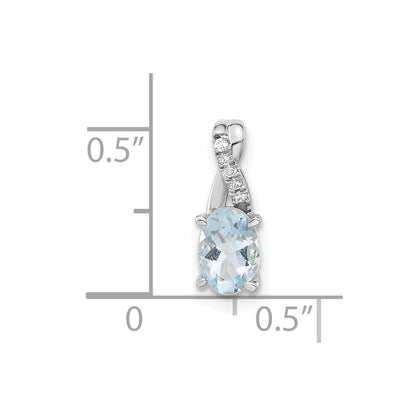 14K White Gold Oval Aquamarine and Diamond Pendant