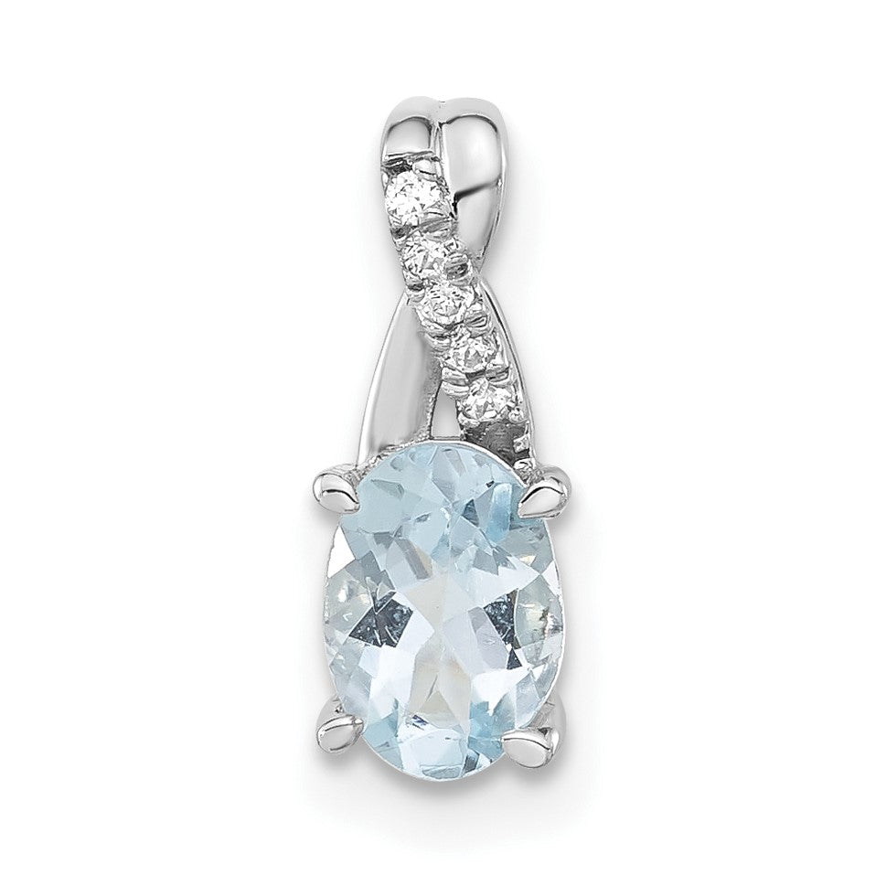 14K White Gold 7x5 Oval March/Aquamarine and Diamond Pendant