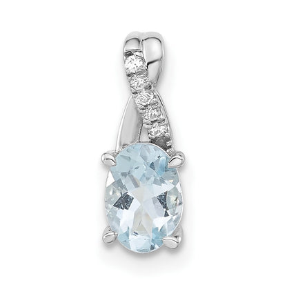 14K White Gold 7x5 Oval March/Aquamarine and Diamond Pendant