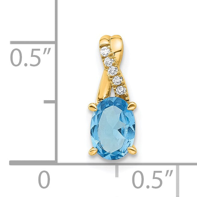 14k 7x5 Oval December/Blue Topaz and Diamond Pendant