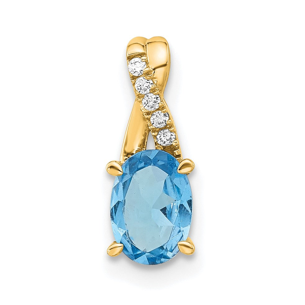 14k 7x5 Oval December/Blue Topaz and Diamond Pendant